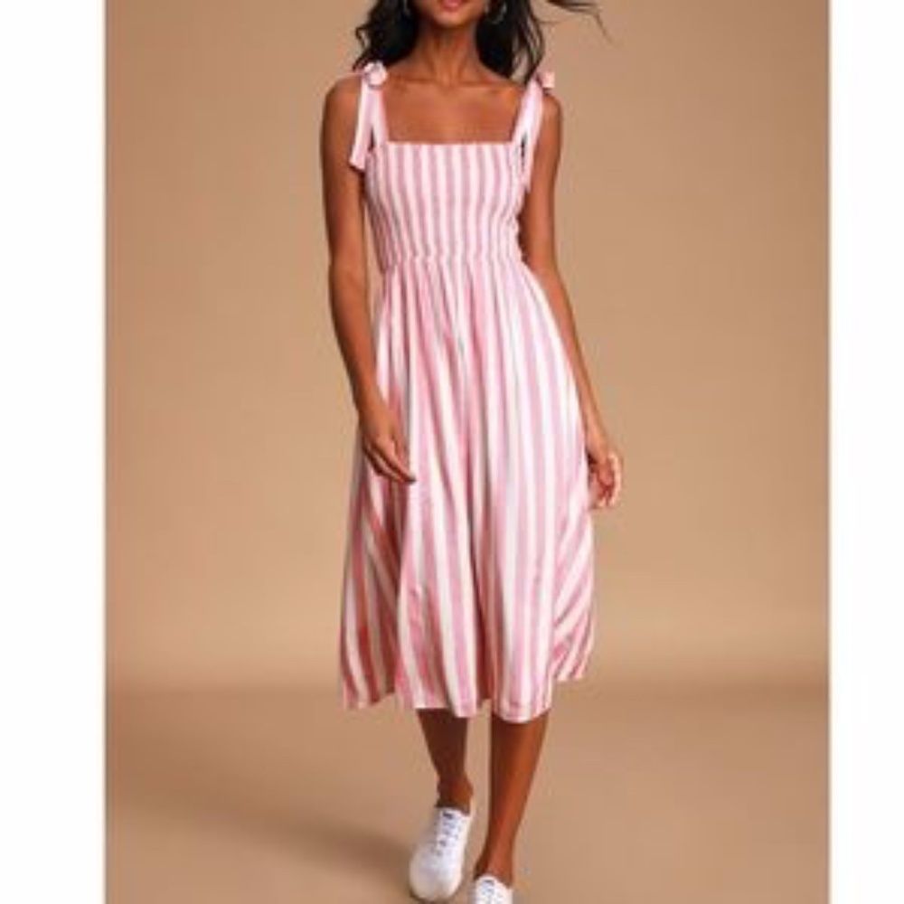 Tie strap smocked strapped midi dress